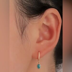 14k gold plated  Earrings with Starry Sky GreenZirconia Hypoallergenic.